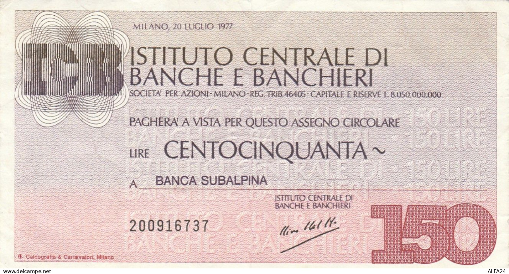 MINIASSEGNO ICBB L.150 BANCA SUBALPINA CIRCOLATO (RY5654 - [10] Assegni E Miniassegni