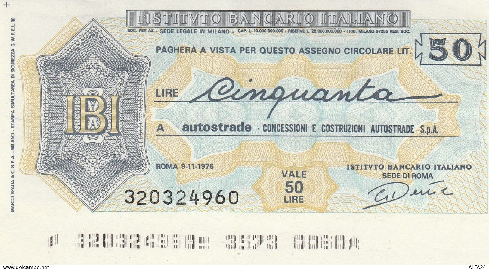 MINIASSEGNO IBI 50 AUTOSTRADE CIRCOLATO (RY5635 - [10] Cheques En Mini-cheques