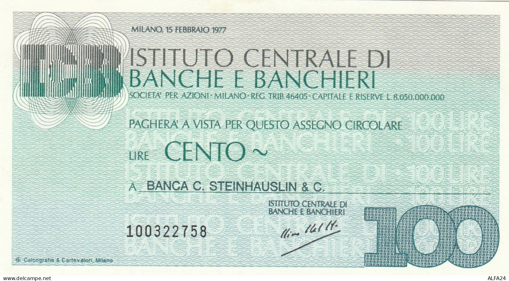 MINIASSEGNO IBI BANCA C.STEINHAUSLIN CIRCOLATO (RY5638 - [10] Checks And Mini-checks