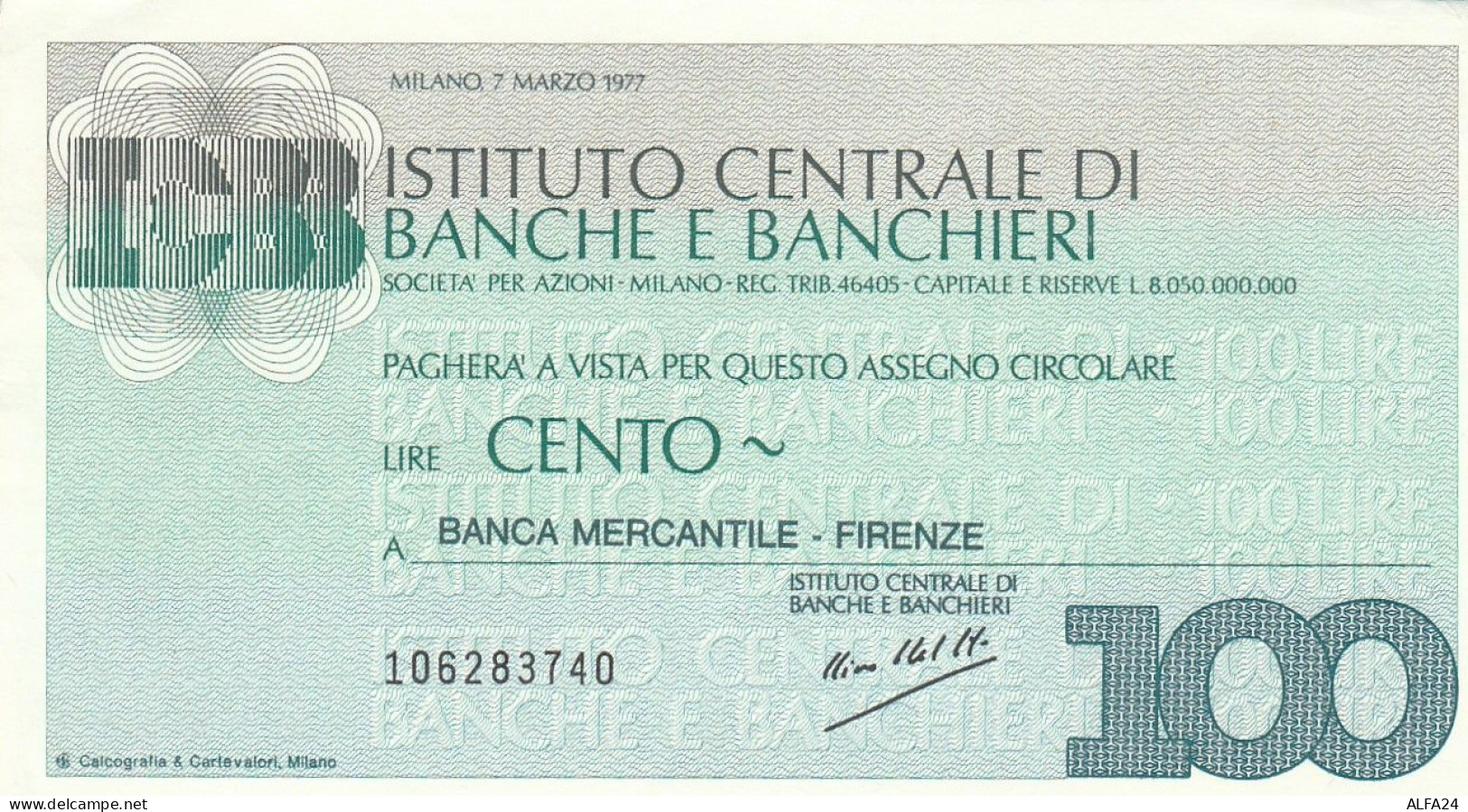 MINIASSEGNO ICBB L.100 BANCA MERCANTILE FI FDS (RY5625 - [10] Chèques