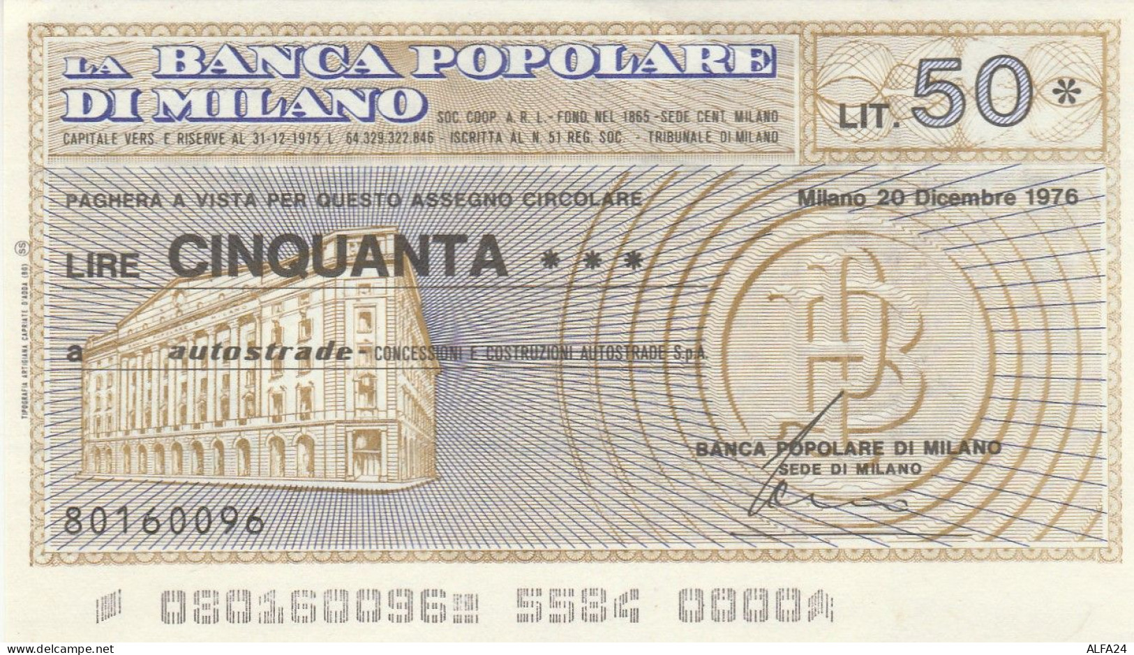 MINIASSEGNO B.POP MILANO L.50 AUTOSTRADE FDS (RY5630 - [10] Checks And Mini-checks