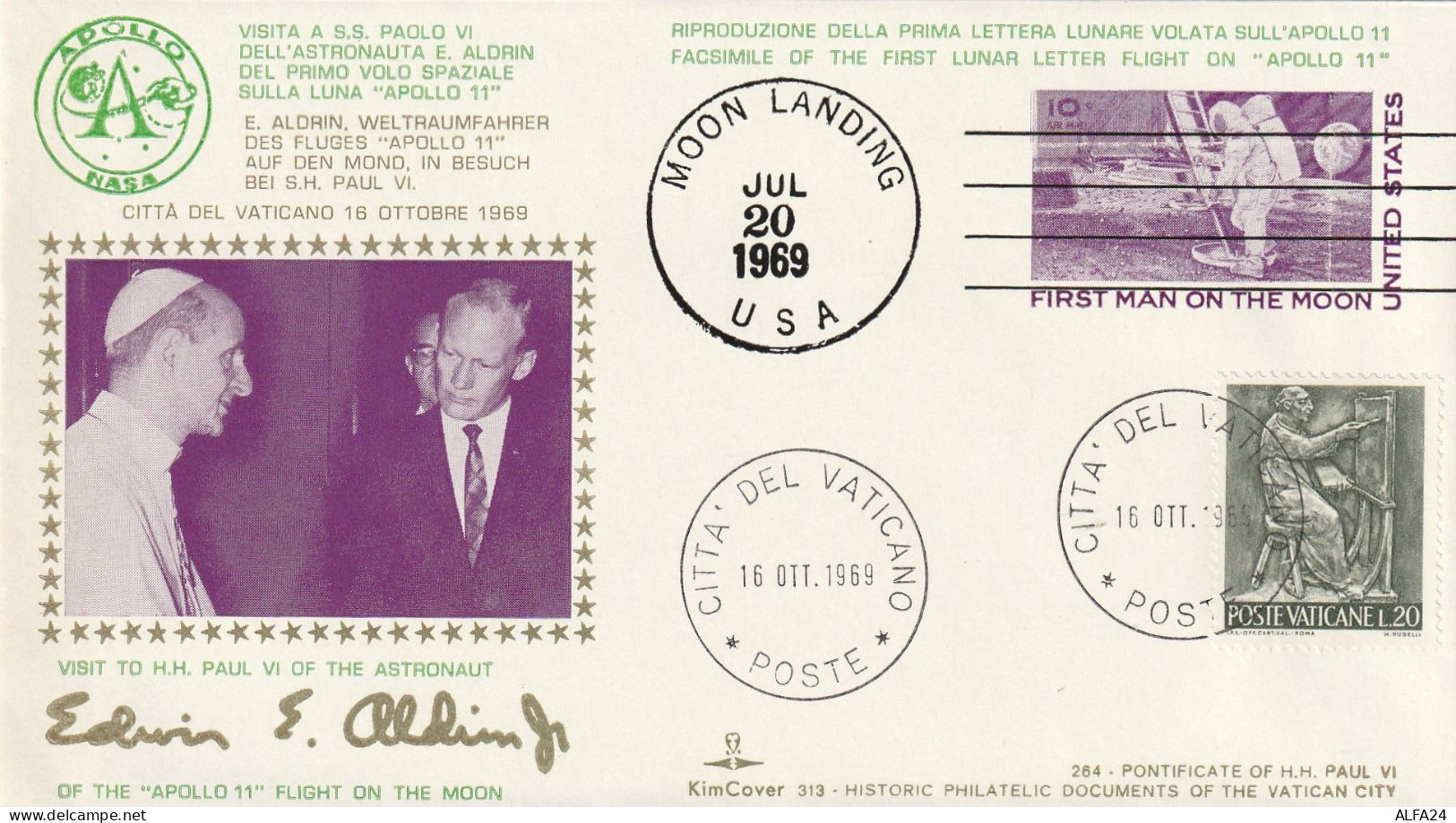 LETTERA 1969 VATICANO VISITA PAPA ASTRONAUTA APOLLO 11 CONGIUNTA USA (RY7698 - Storia Postale