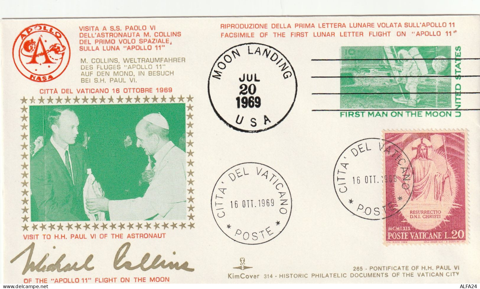 LETTERA 1969 VATICANO VISITA PAPA ASTRONAUTA APOLLO 11 CONGIUNTA USA (RY7695 - Covers & Documents