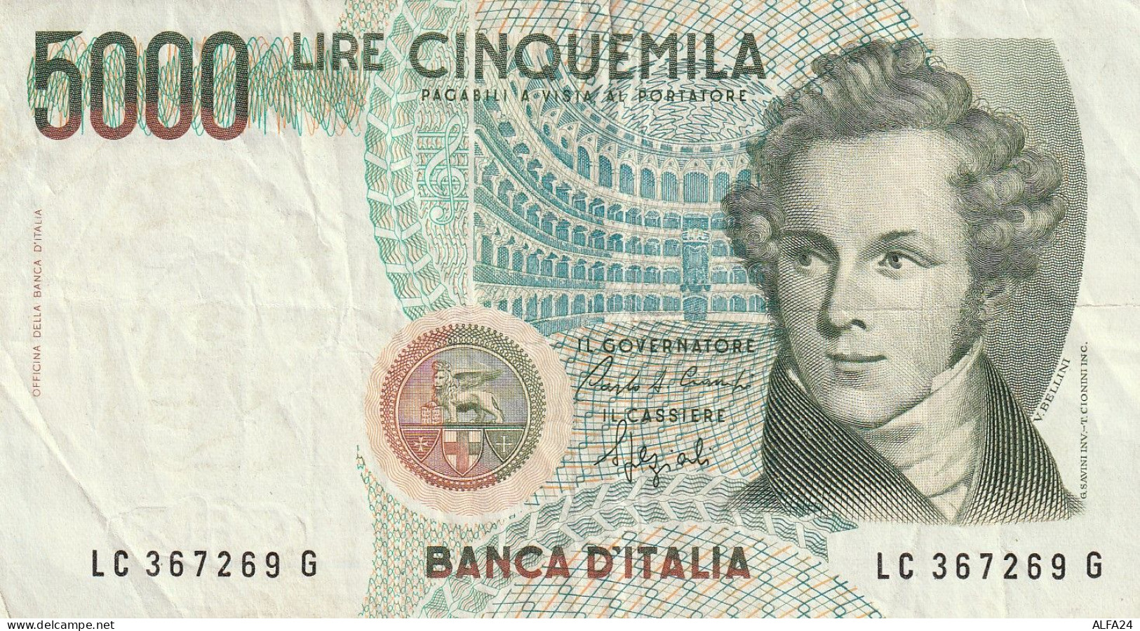 BANCONOTA ITALIA LIRE 5000 BELLINI VF (RY7675 - 5000 Lire