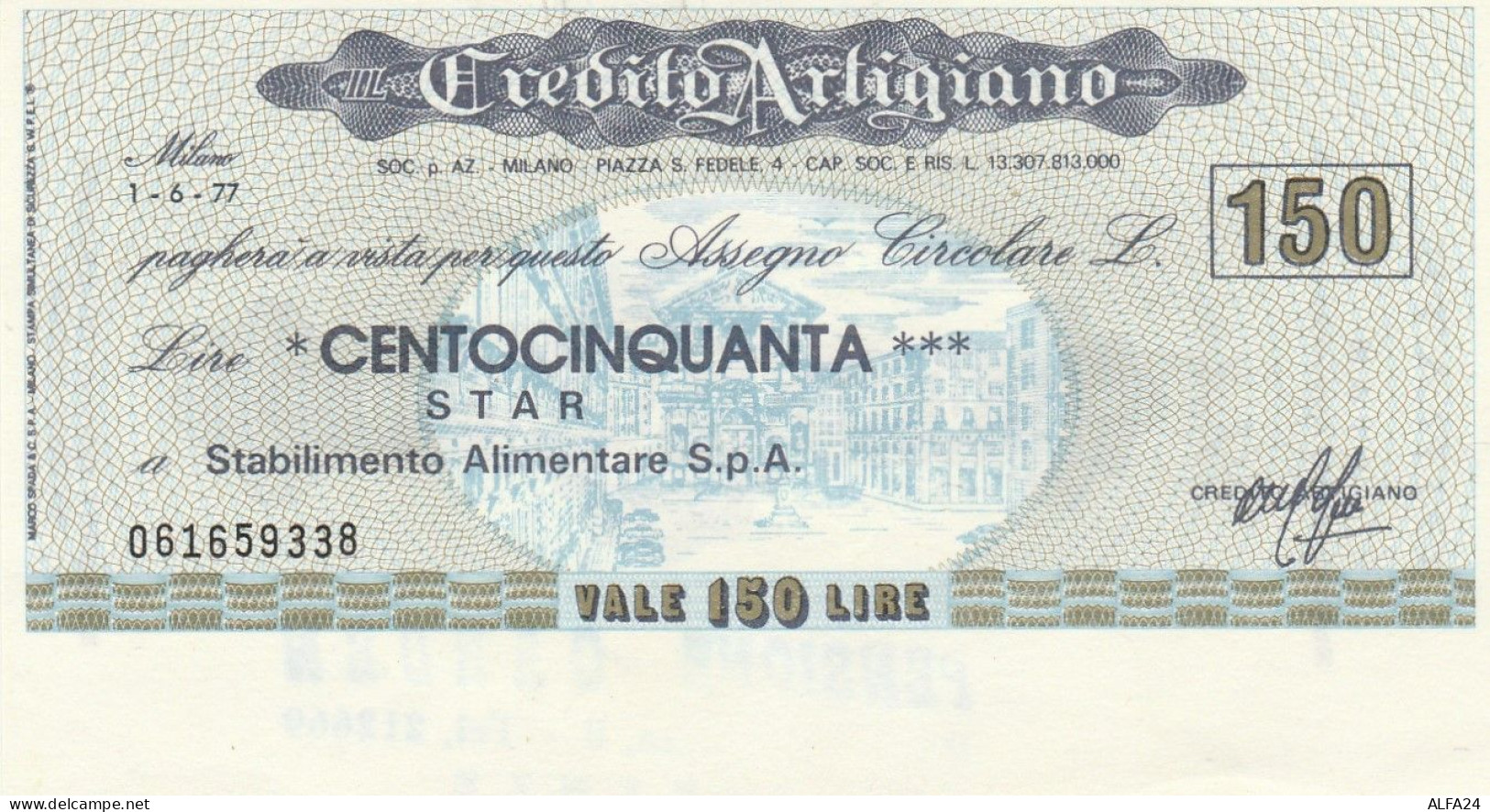 MINIASSEGNO CREDITO ARTIGIANO L.150 STAR FDS (RY5596 - [10] Cheques Y Mini-cheques