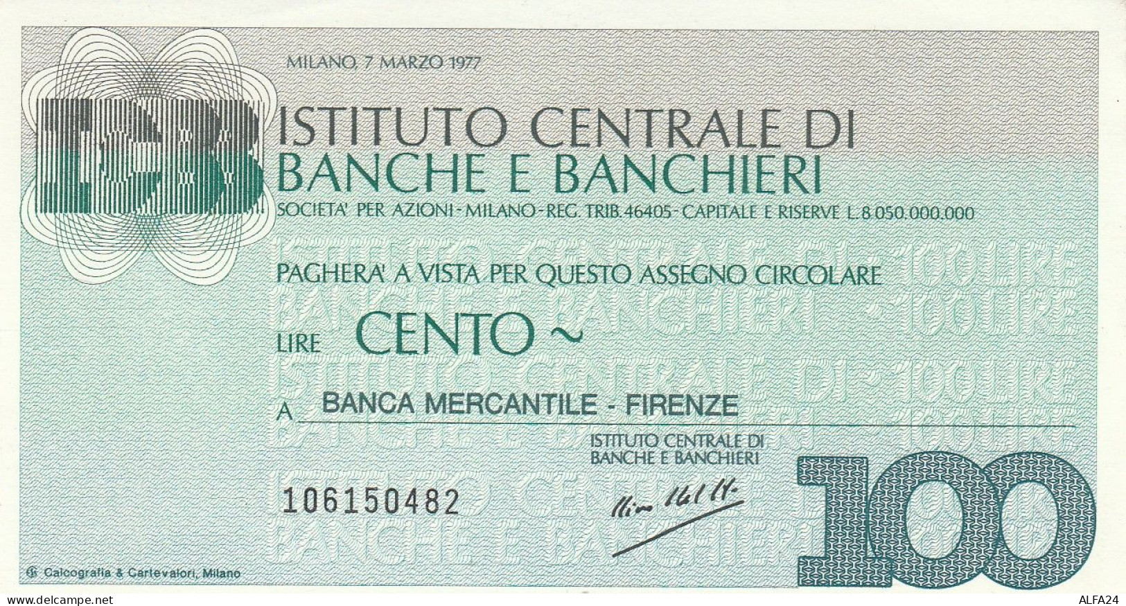 MINIASSEGNO ICBB L.100 BANCA MERCANTILE FI FDS (RY5594 - [10] Checks And Mini-checks