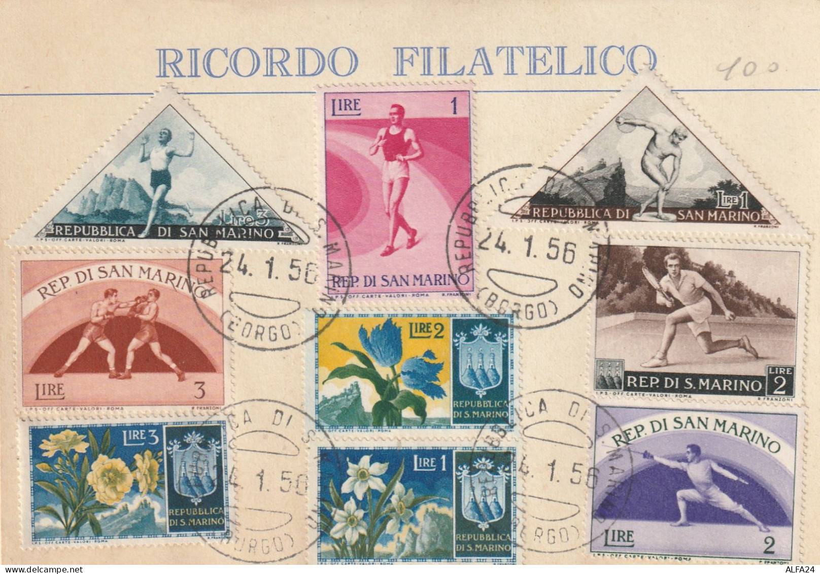 CARTONCINO CON FRANCOBOLLI SAN MARINO 1956 (RY8848 - Storia Postale