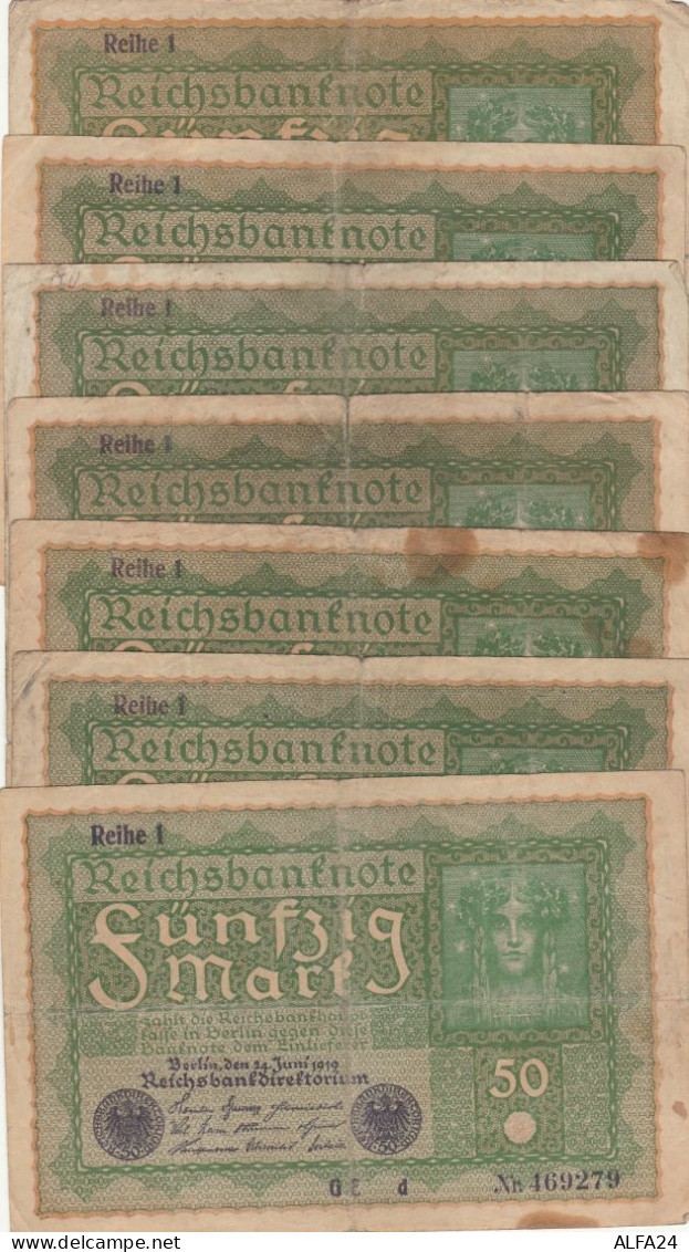 7 BANCONOTE GERMANIA 50 1919 F/VF (RY7004 - 50 Mark