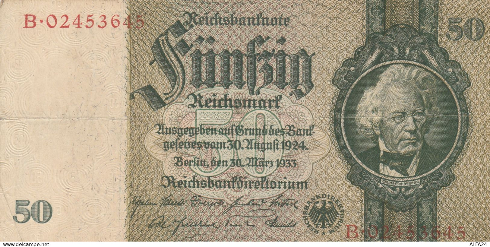 BANCONOTA GERMANIA 50 REICHSBANKONOTE 1933 VF -MANCA NUMERAZIONE RETRO (RY7039 - 50 Mark