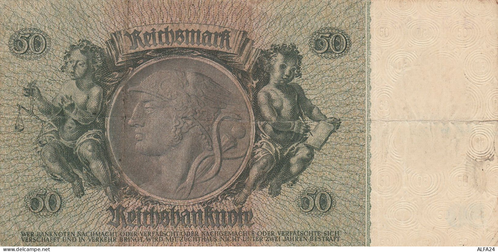 BANCONOTA GERMANIA 50 REICHSBANKONOTE 1933 VF -MANCA NUMERAZIONE RETRO (RY7039 - 50 Mark