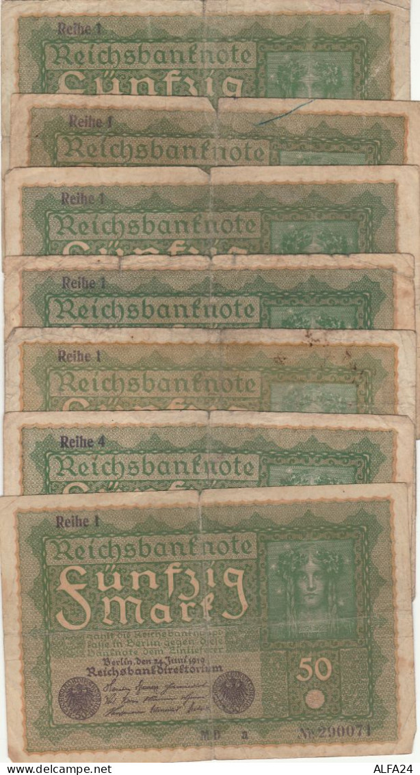 7 BANCONOTE GERMANIA 50 1919 F/VF (RY7002 - 50 Mark