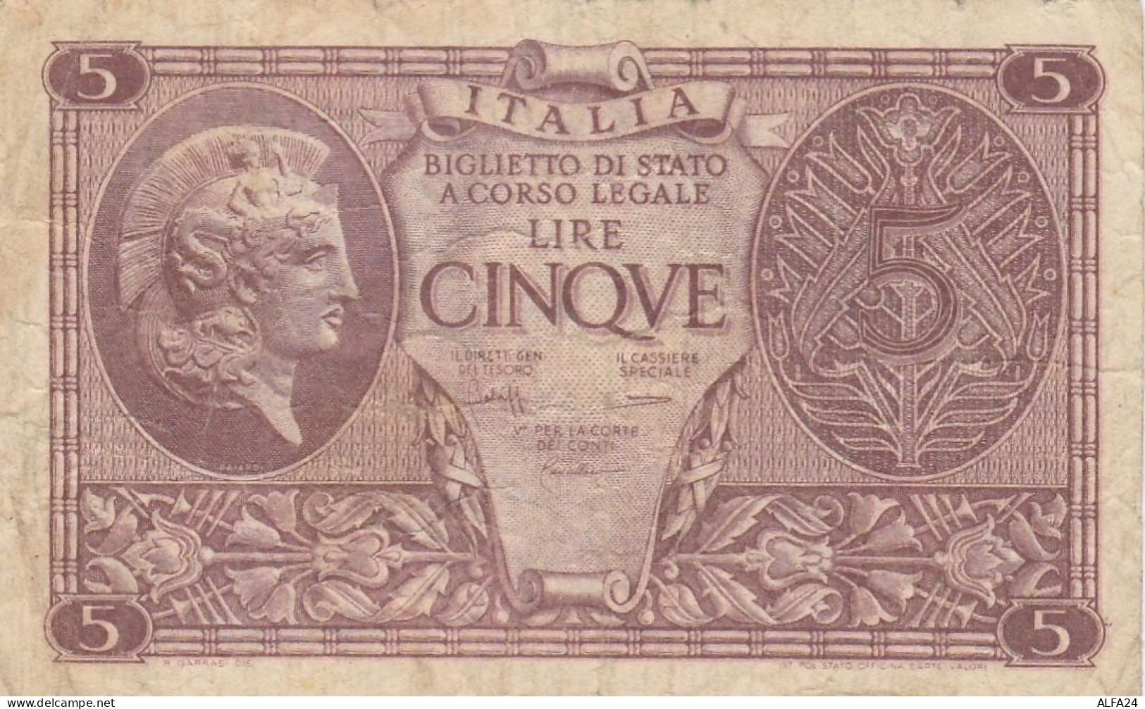 BIGLIETTO DI STATO L.5 REGNO ITALIA VF (RY6955 - Regno D'Italia – 5 Lire