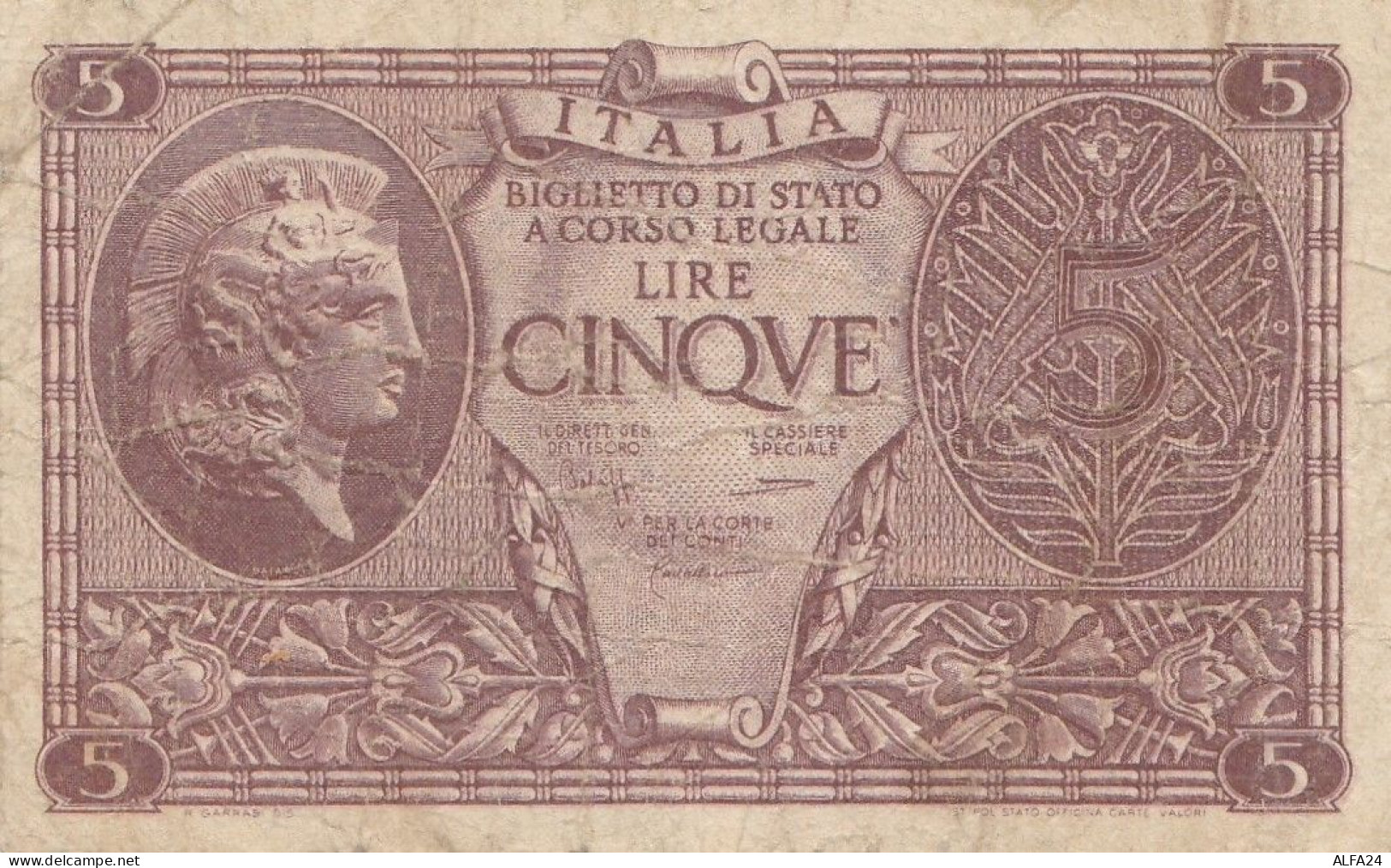 BIGLIETTO DI STATO L.5 REGNO ITALIA VF (RY6950 - Regno D'Italia – 5 Lire