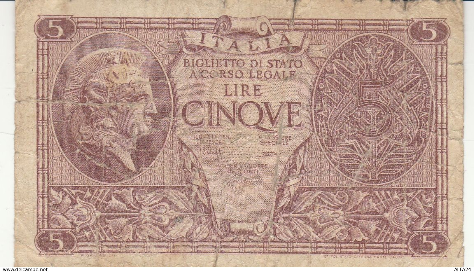 BIGLIETTO DI STATO L.5 REGNO ITALIA VF (RY6952 - Regno D'Italia – 5 Lire