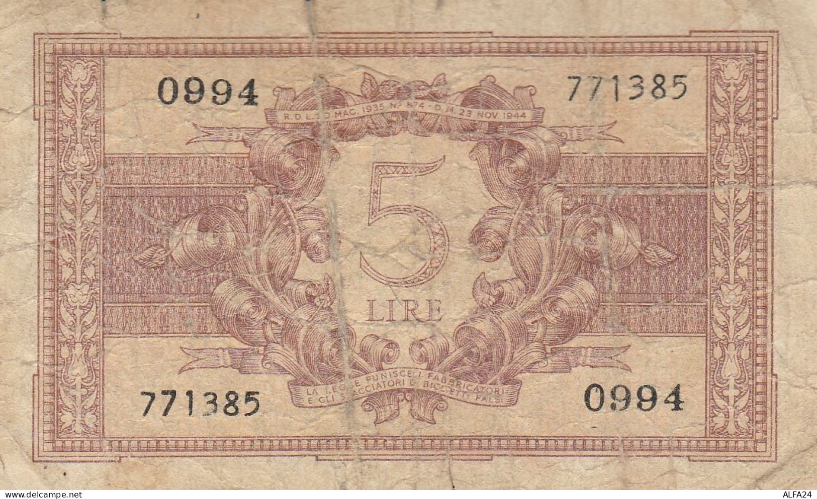 BIGLIETTO DI STATO L.5 REGNO ITALIA VF (RY6952 - Regno D'Italia – 5 Lire