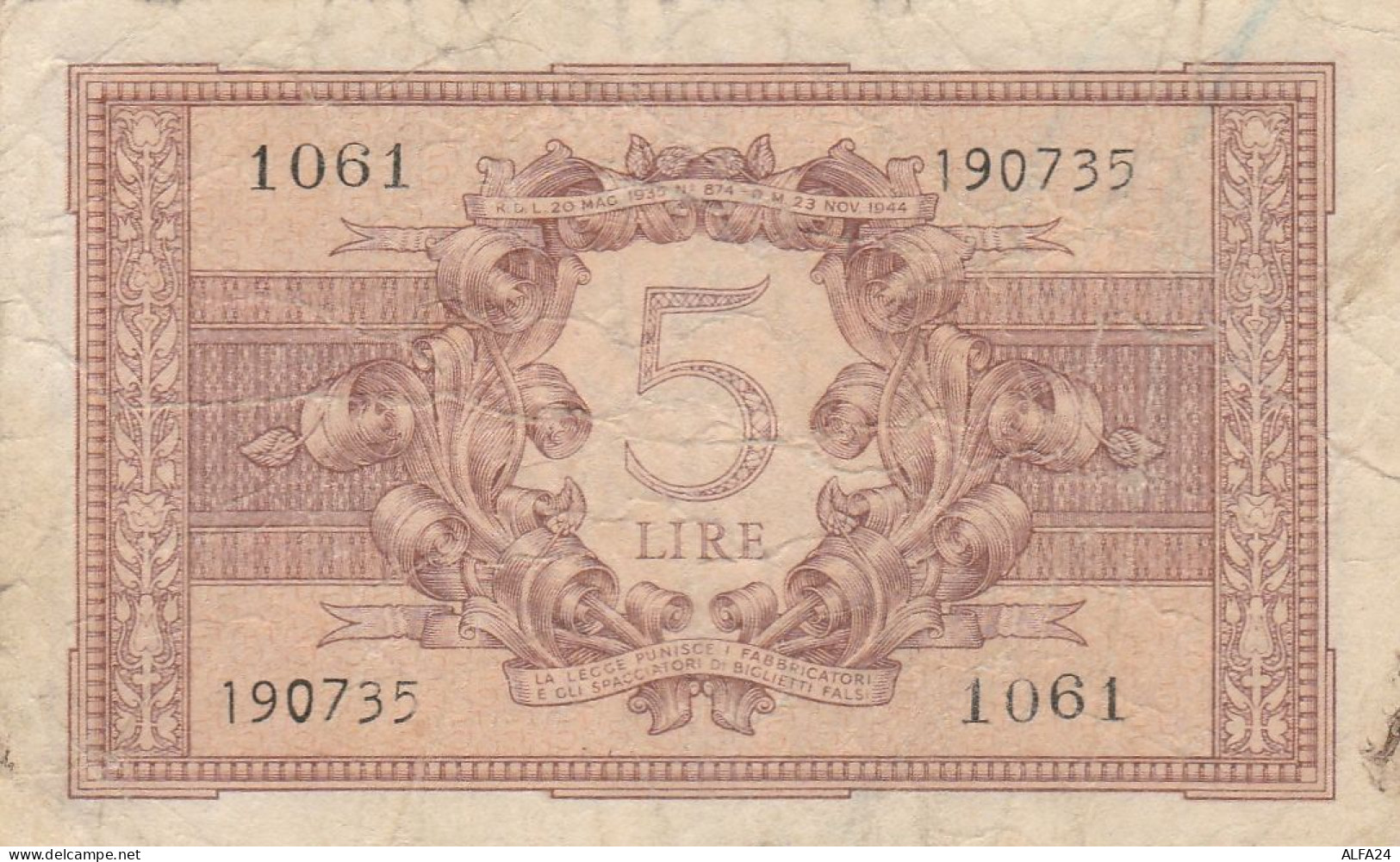 BIGLIETTO DI STATO L.5 REGNO ITALIA VF (RY6949 - Regno D'Italia – 5 Lire