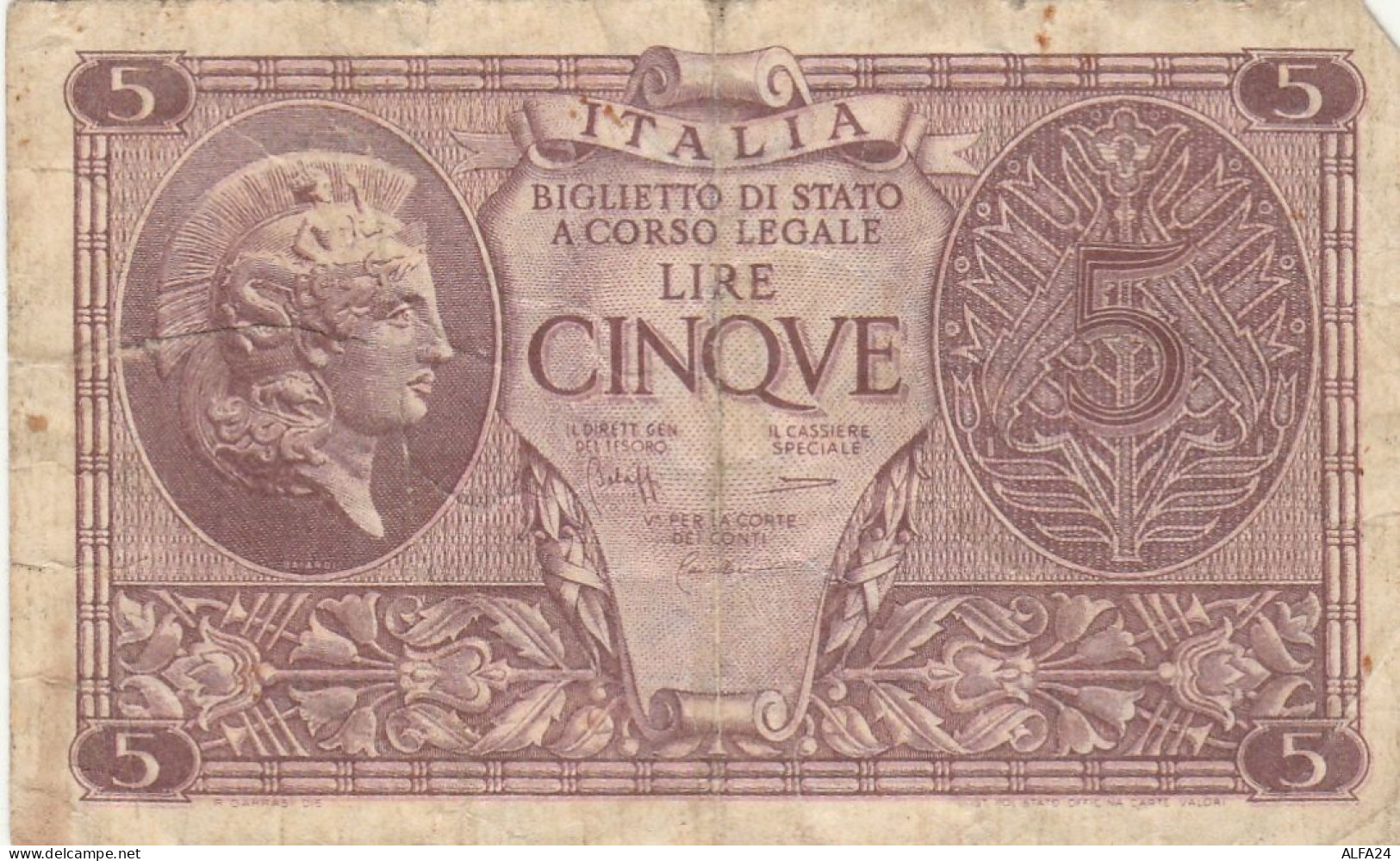 BIGLIETTO DI STATO L.5 REGNO ITALIA VF (RY6954 - Regno D'Italia – 5 Lire