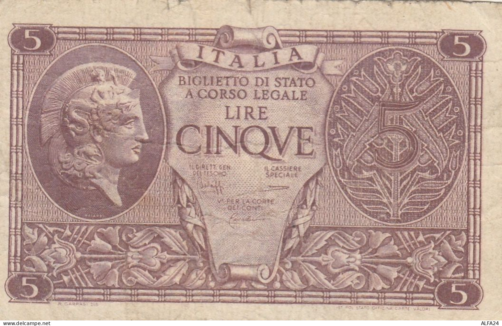 BIGLIETTO DI STATO L.5 REGNO ITALIA VF (RY6953 - Regno D'Italia – 5 Lire