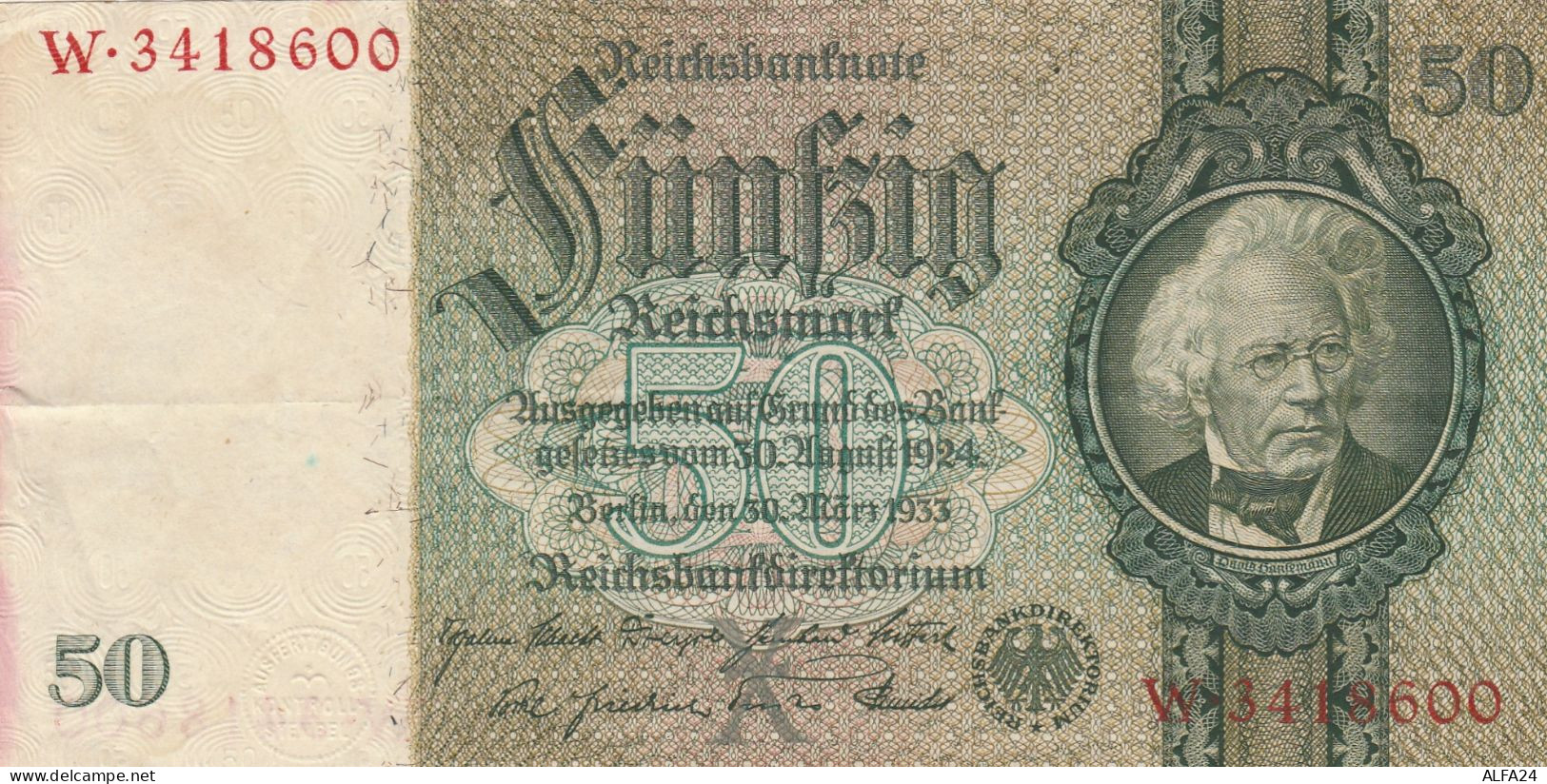 BANCONOTA GERMANIA 50 REICHSBANKONOTE 1933 VF (RY6907 - 50 Mark