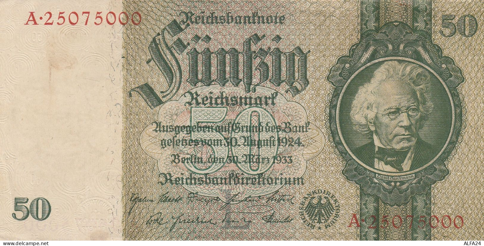 BANCONOTA GERMANIA 50 REICHSBANKONOTE 1933 VF (RY6908 - 50 Mark