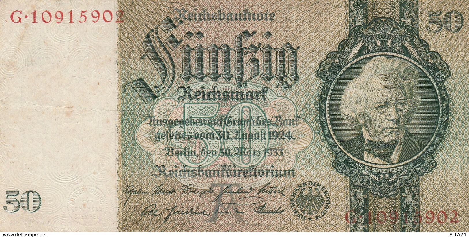 BANCONOTA GERMANIA 50 REICHSBANKONOTE 1933 VF (RY6902 - 50 Mark