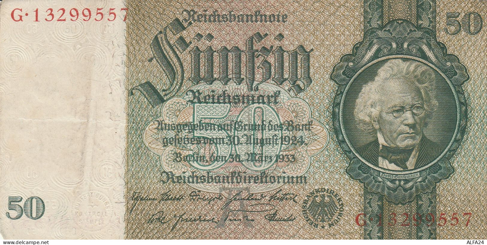 BANCONOTA GERMANIA 50 REICHSBANKONOTE 1933 VF (RY6905 - 50 Mark