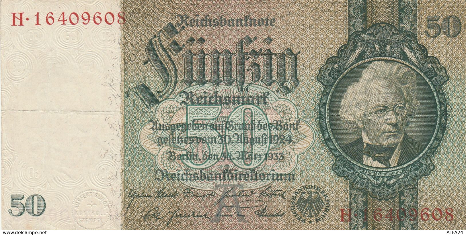 BANCONOTA GERMANIA 50 REICHSBANKONOTE 1933 VF (RY6897 - 50 Mark