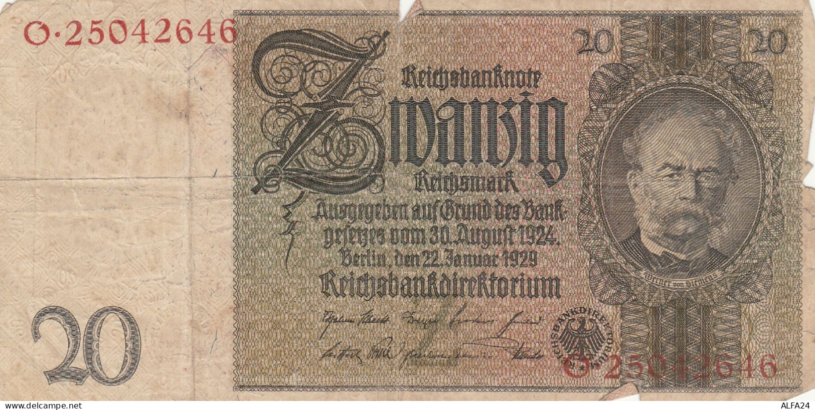 BANCONOTA GERMANIA 20 REICHSBANKONOTE 1924 F (RY6895 - 20 Mark