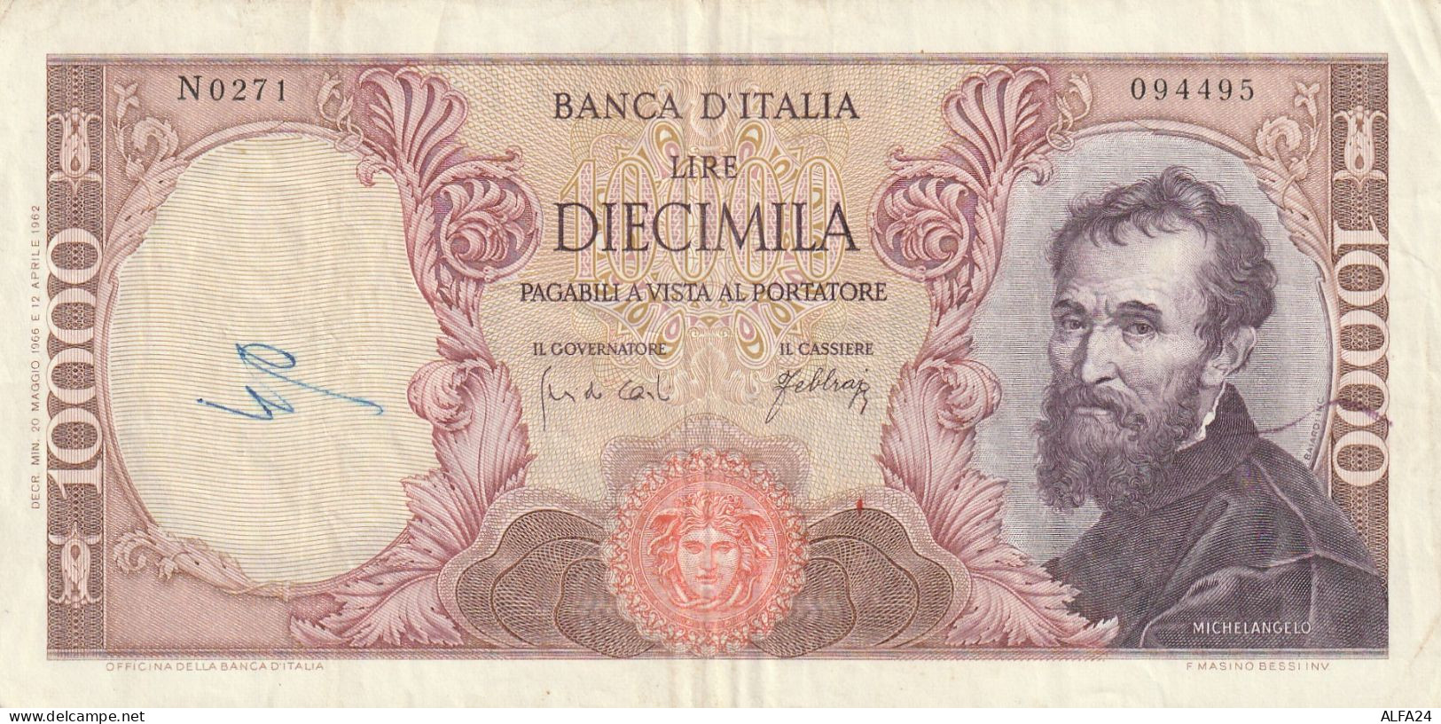 BANCONOTA ITALIA 10000 MICHELANGELO VF (RY7605 - 10.000 Lire