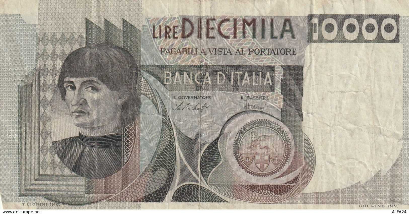 BANCONOTA ITALIA 10000 ANDREA DEL SARTO VF (RY7597 - 10000 Lire