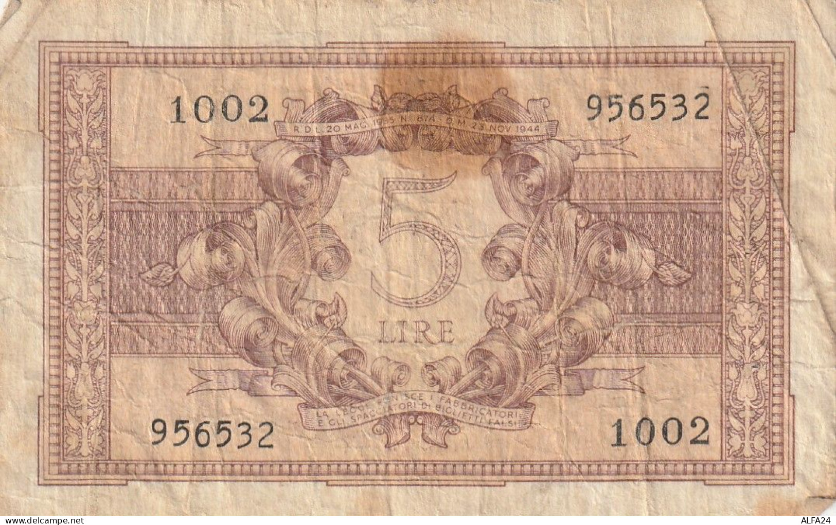 BANCONOTA BIGLIETTO DI STATO LIRE 5 VF (RY7491 - Regno D'Italia – 5 Lire