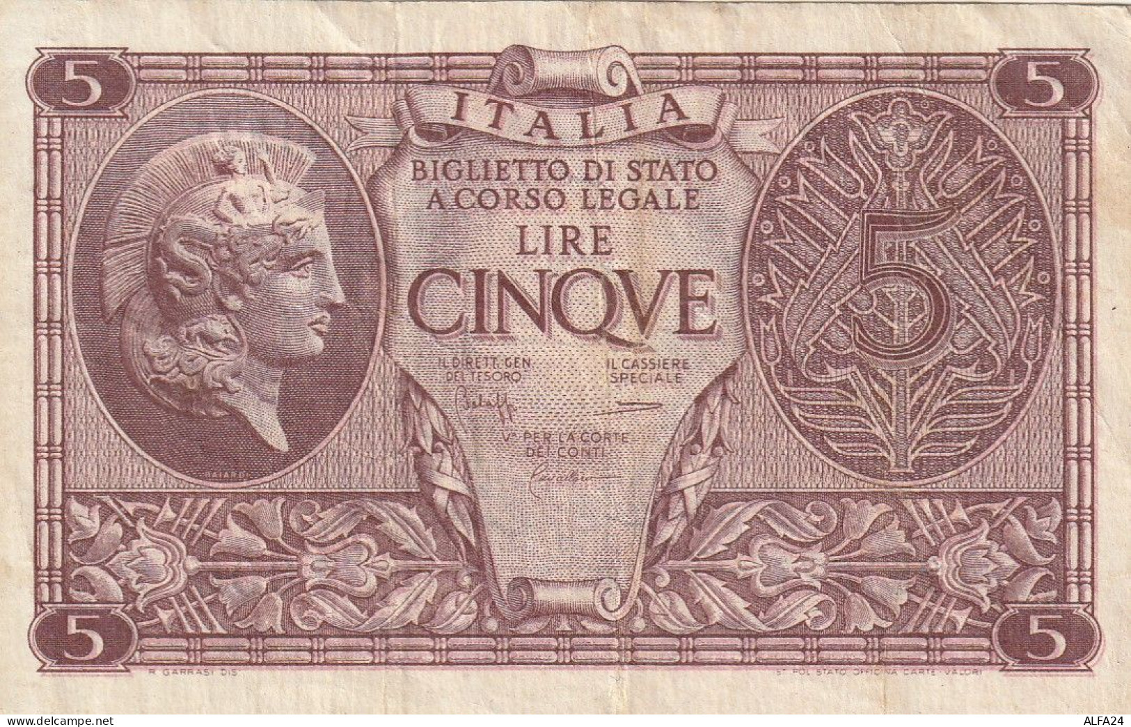 BANCONOTA BIGLIETTO DI STATO LIRE 5 EF (RY7497 - Regno D'Italia – 5 Lire