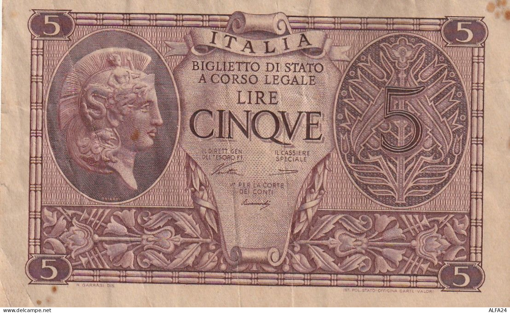 BANCONOTA BIGLIETTO DI STATO LIRE 5 EF (RY7498 - Regno D'Italia – 5 Lire
