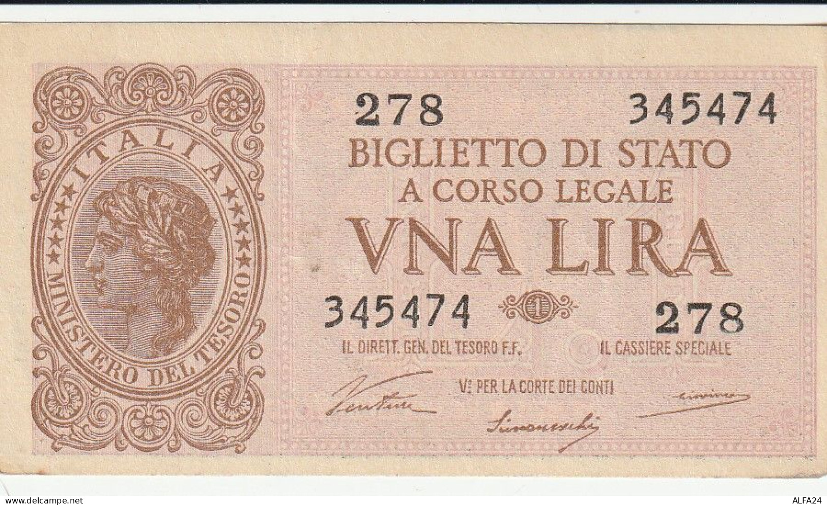 BANCONOTA BIGLIETTO DI STATO ITALIA 1 LIRA EF (RY7380 - Italia – 1 Lira