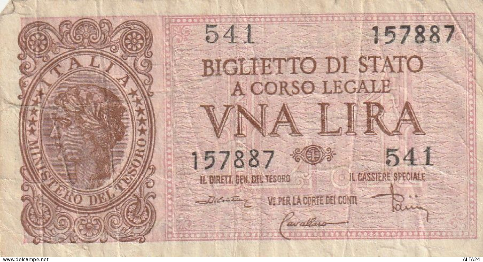 BANCONOTA BIGLIETTO DI STATO ITALIA 1 LIRA VF (RY7364 - Italia – 1 Lira