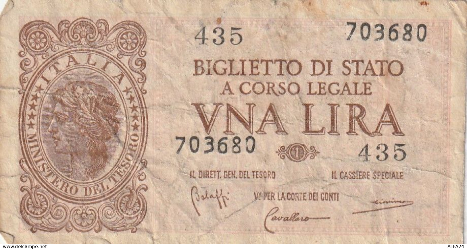 BANCONOTA BIGLIETTO DI STATO ITALIA 1 LIRA VF (RY7356 - Italië – 1 Lira