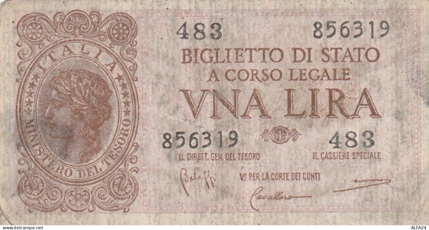 BANCONOTA BIGLIETTO DI STATO ITALIA 1 LIRA F (RY7348 - Italia – 1 Lira