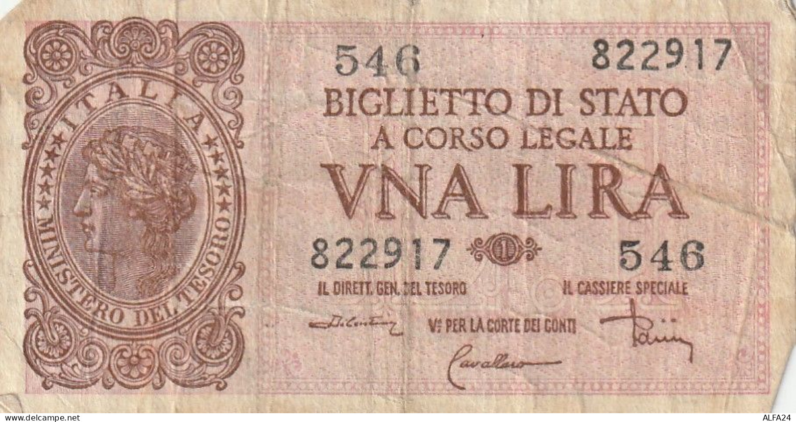 BANCONOTA BIGLIETTO DI STATO ITALIA 1 LIRA F (RY7347 - Italië – 1 Lira