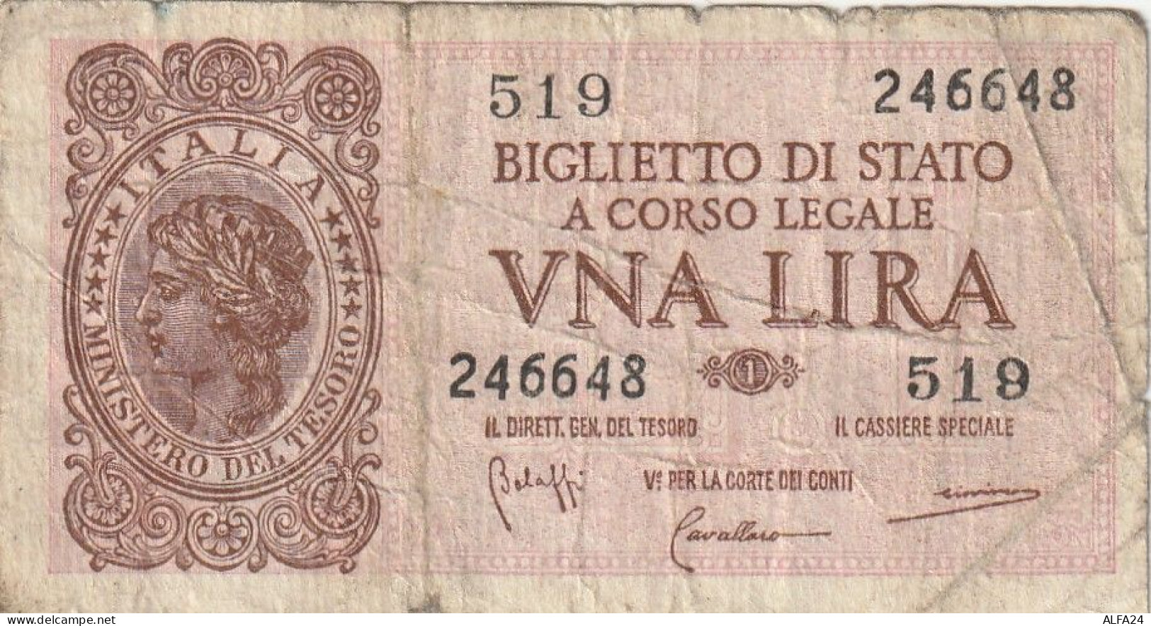 BANCONOTA BIGLIETTO DI STATO ITALIA 1 LIRA F (RY7343 - Italië – 1 Lira
