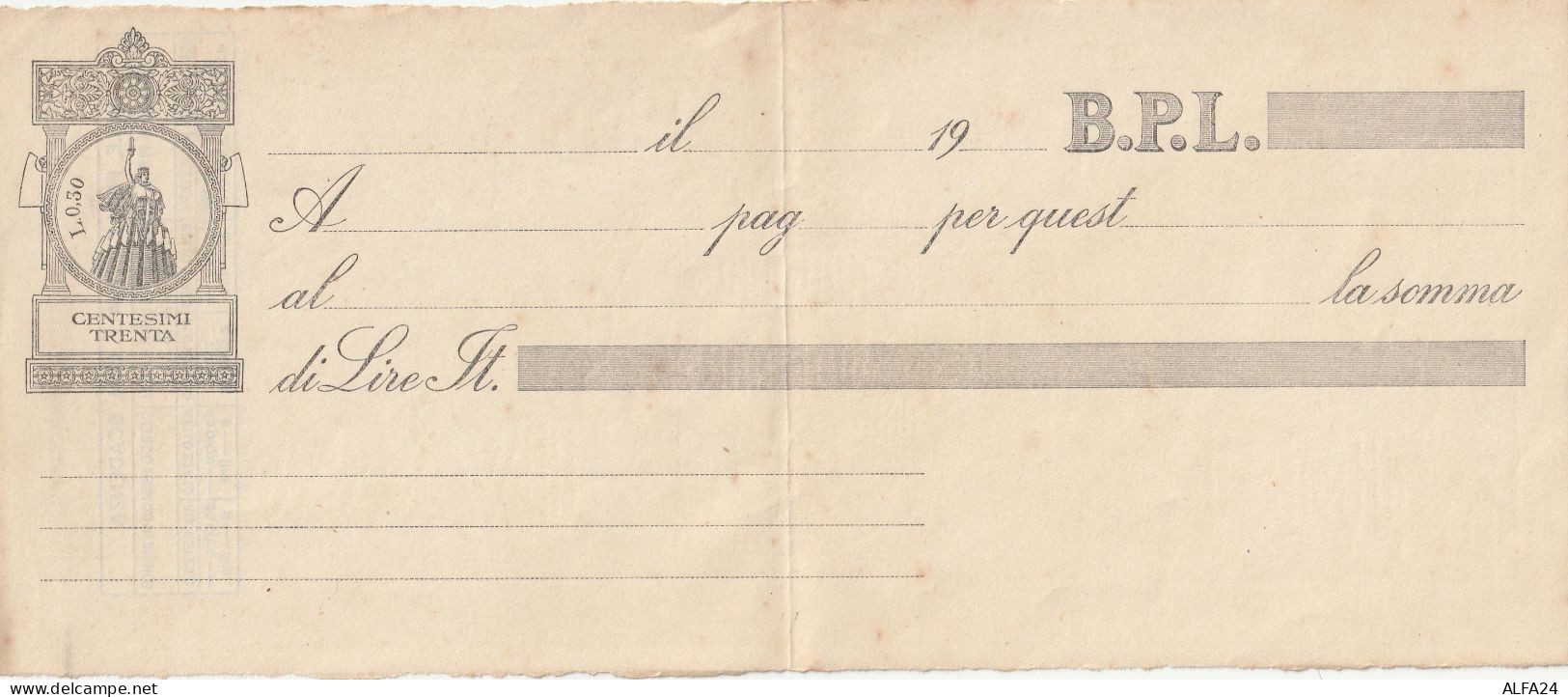 ASSEGNO BPL CENT.30 (RY7336 - [10] Cheques Y Mini-cheques