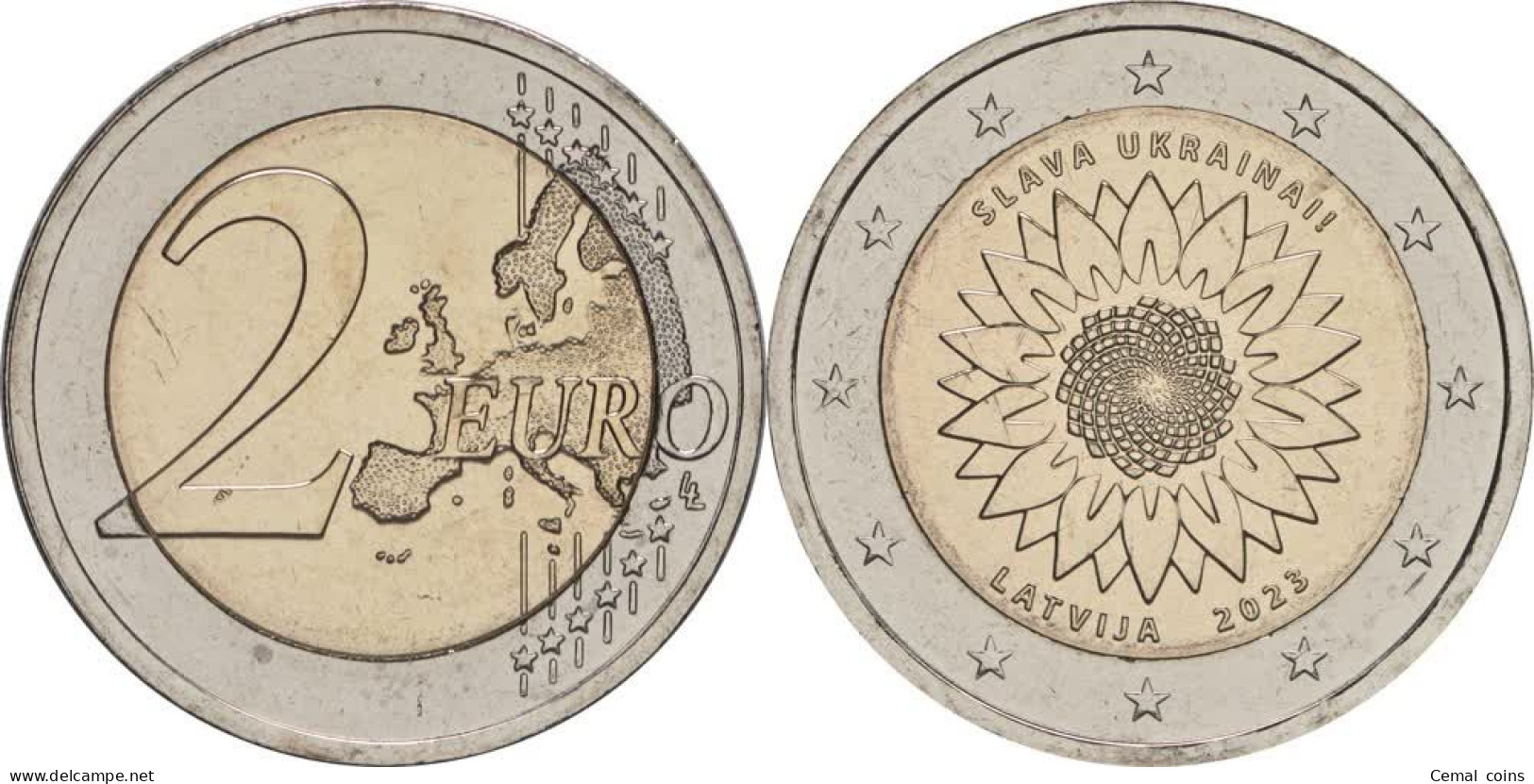 2 Euro 2023 Latvia Sunflower For Ukraine - Lettonie