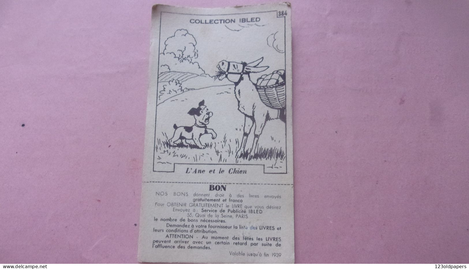 COLLECTION IBLED  Fables Chocolat Ibled 1939 BON VALABLE JUSQU A FIN 1939 ILLUSTRATEUR RABIER BENJAMIN ? - Ibled