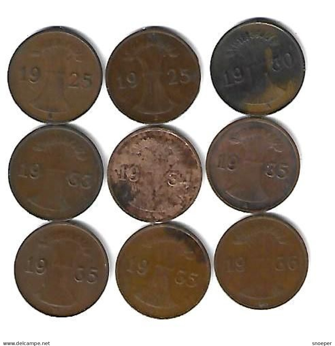 *germany Lot 1 Pfennig 1925a+1925j+1930a+1933a+1934a+1935a+1935d+1935f+1936a   (lot 10) - 1 Renten- & 1 Reichspfennig