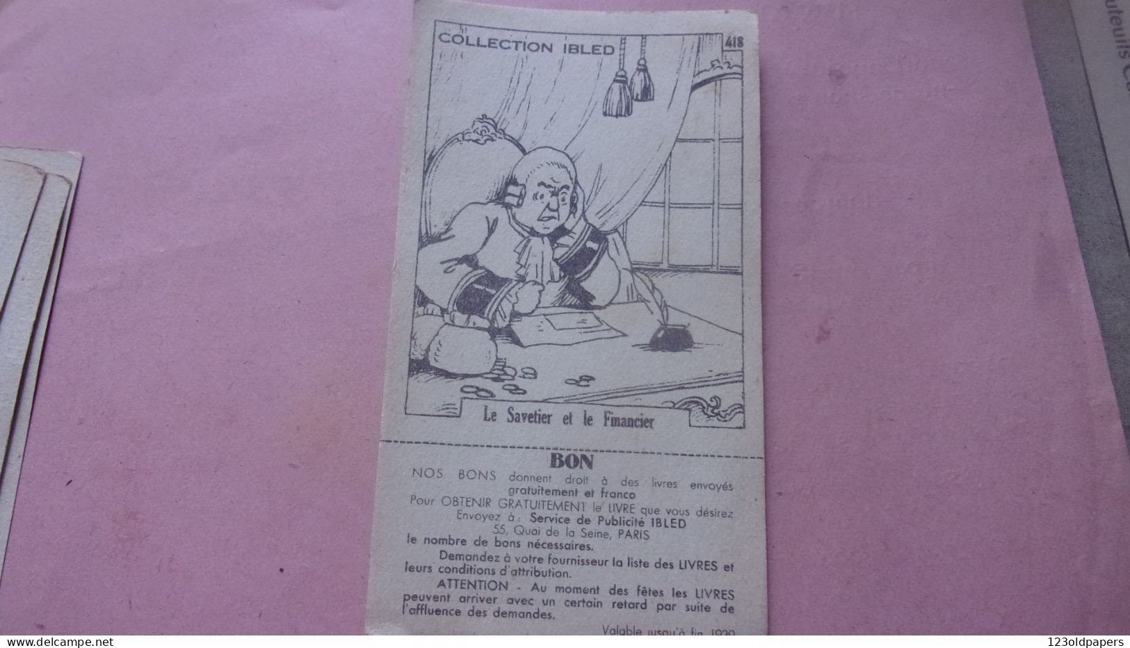 COLLECTION IBLED  Fables Chocolat Ibled 1939 BON VALABLE JUSQU A FIN 1939 ILLUSTRATEUR RABIER BENJAMIN ? - Ibled