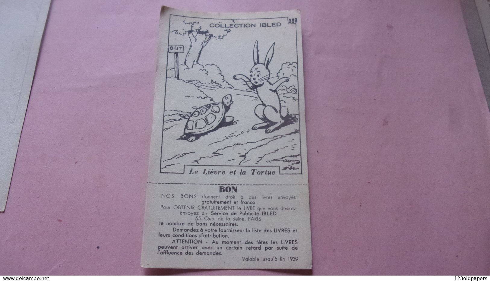 COLLECTION IBLED  Fables Chocolat Ibled 1939 BON VALABLE JUSQU A FIN 1939 ILLUSTRATEUR RABIER BENJAMIN ? - Ibled