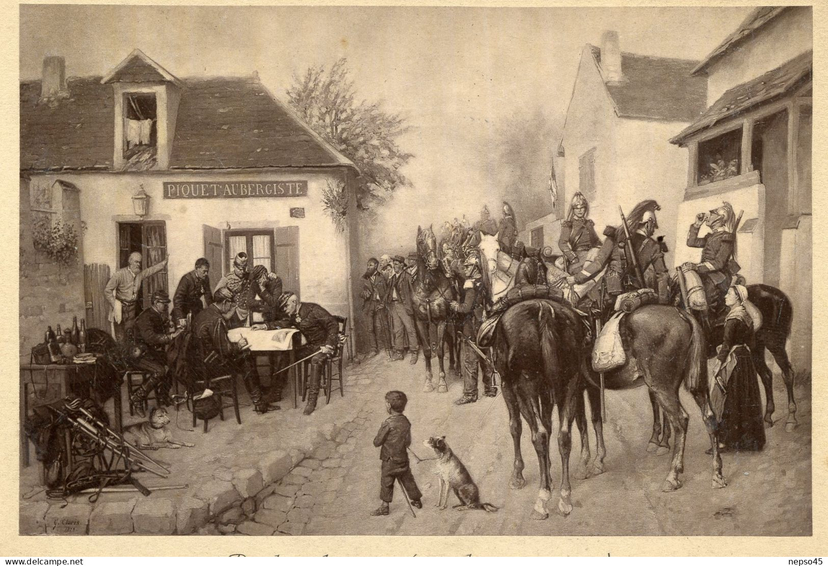 Photographie D'une Peinture Artistique De Claris.Salon 1879 Grandes Manoeuvres.Pendant Le Repos.Goupil Et Cie Editeurs. - Guerra, Militares