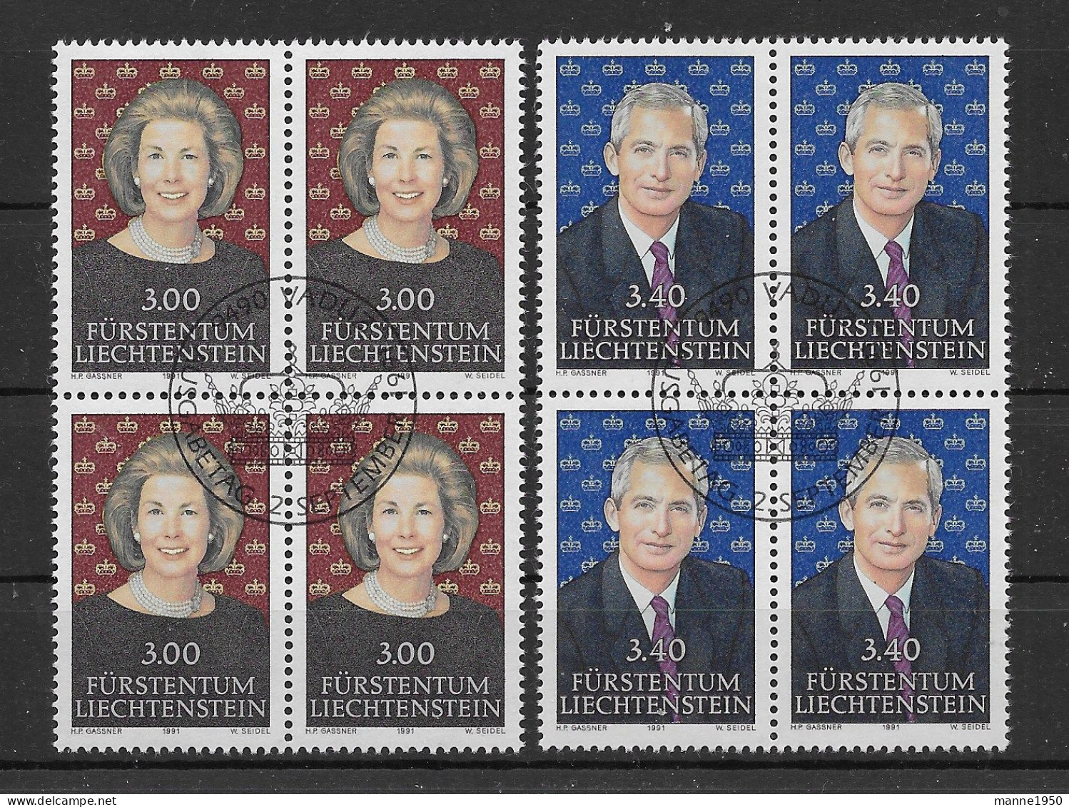 Liechtenstein 1991 Fürst/Fürstin Mi.Nr. 1024/25 Kpl. 4er Blocksatz Gestempelt - Gebruikt