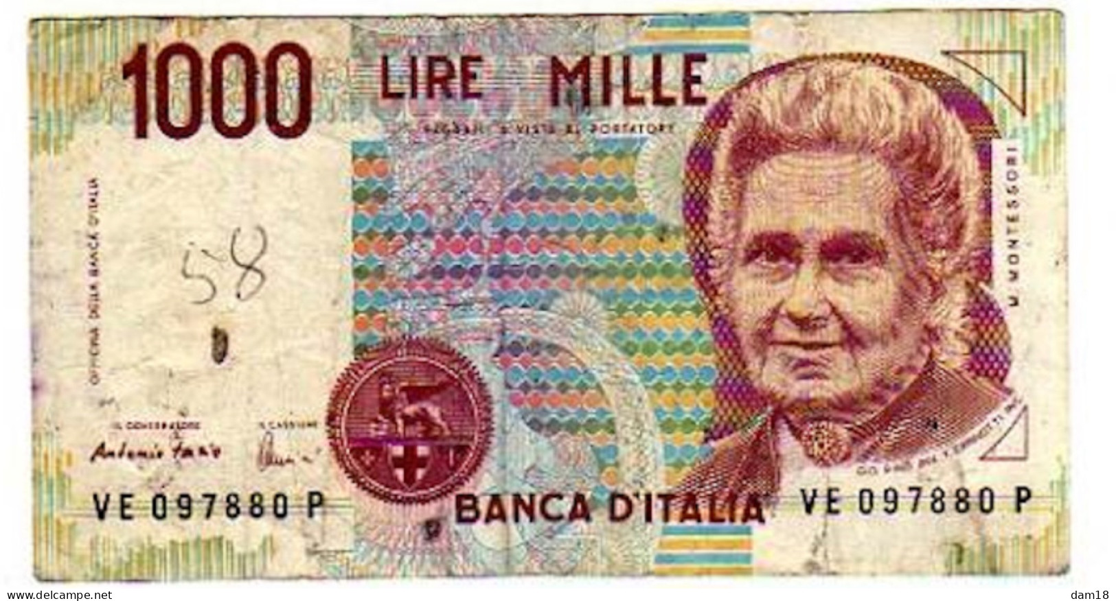 ITALIE BILLET DE BANQUE 1000 LIRES DECRET 1990  "SERIE VE" PHOTOS R/V - 1000 Lire