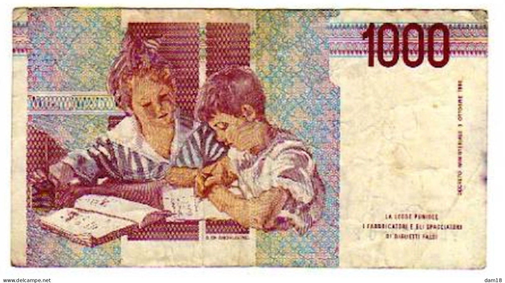 ITALIE BILLET DE BANQUE 1000 LIRES DECRET 1990  "SERIE VE" PHOTOS R/V - 1000 Liras