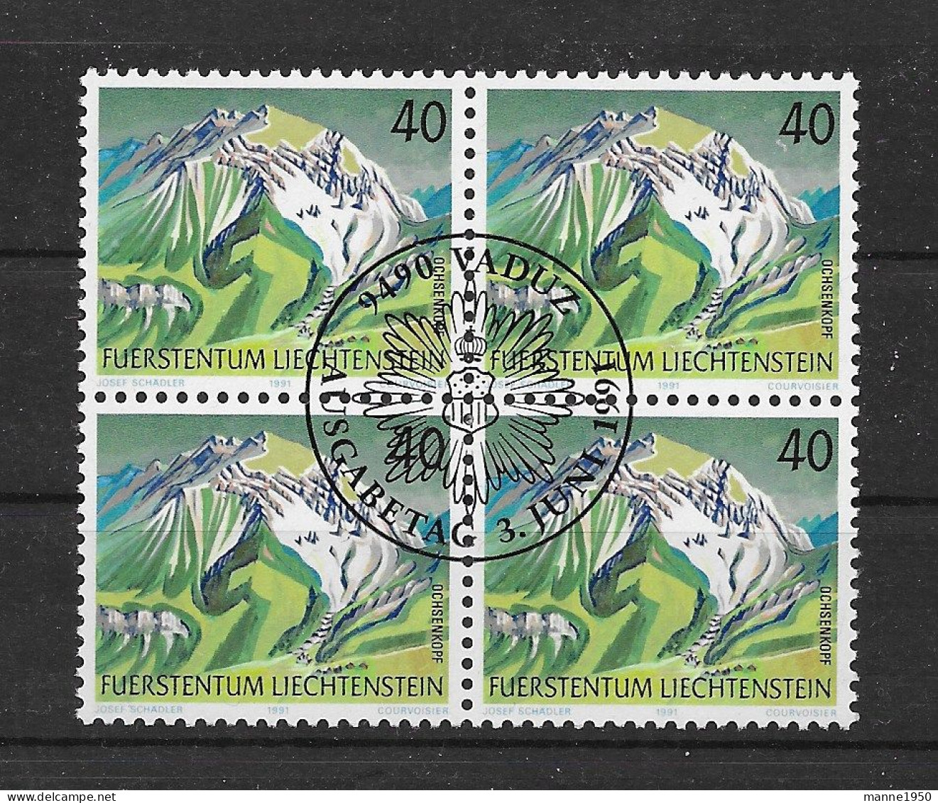 Liechtenstein 1991 Berge Mi.Nr. 1023 4er Block Gestempelt - Oblitérés